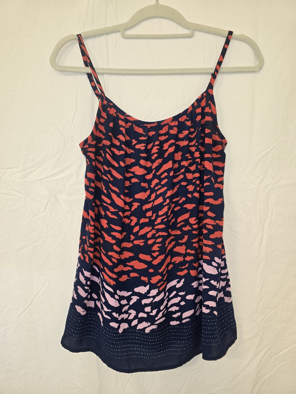 CAbi Navy Camisole with Red and Pink Abstract Print